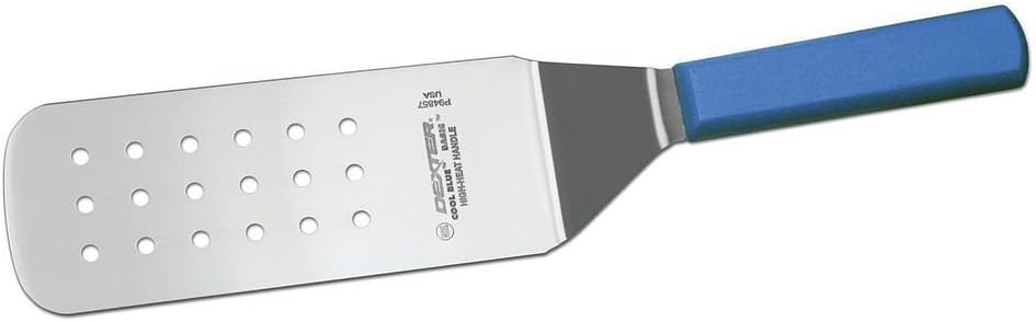 Dexter Cool Blue™ Basics™ Stainless Steel Perforated Turner with Blue Polypropylene Handle - 8"L x 3"W Blade