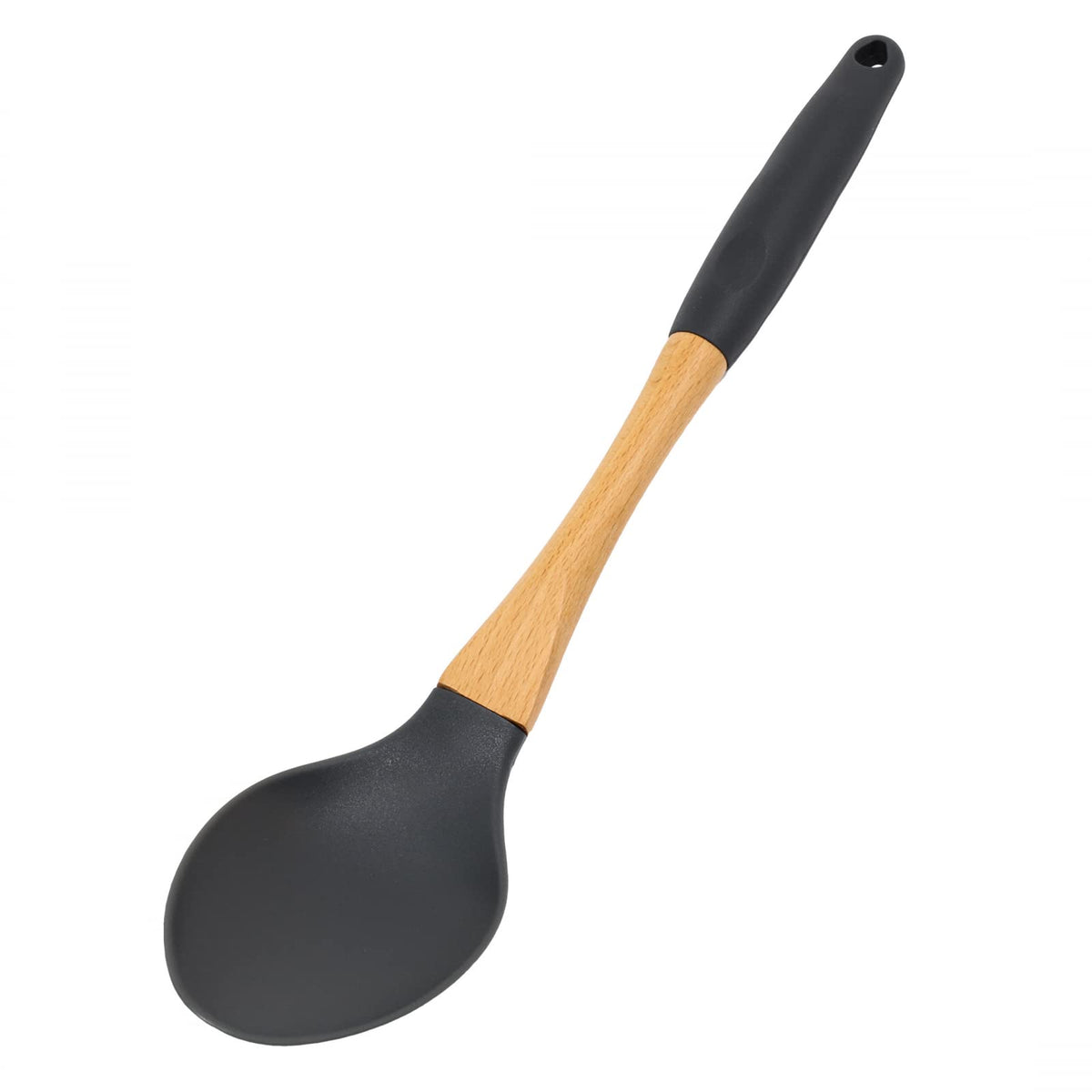 Beille Grey Nylon Ladle with Soft Grip Ergonomic Wooden Handle Kitchen Utensils, 13 Inch