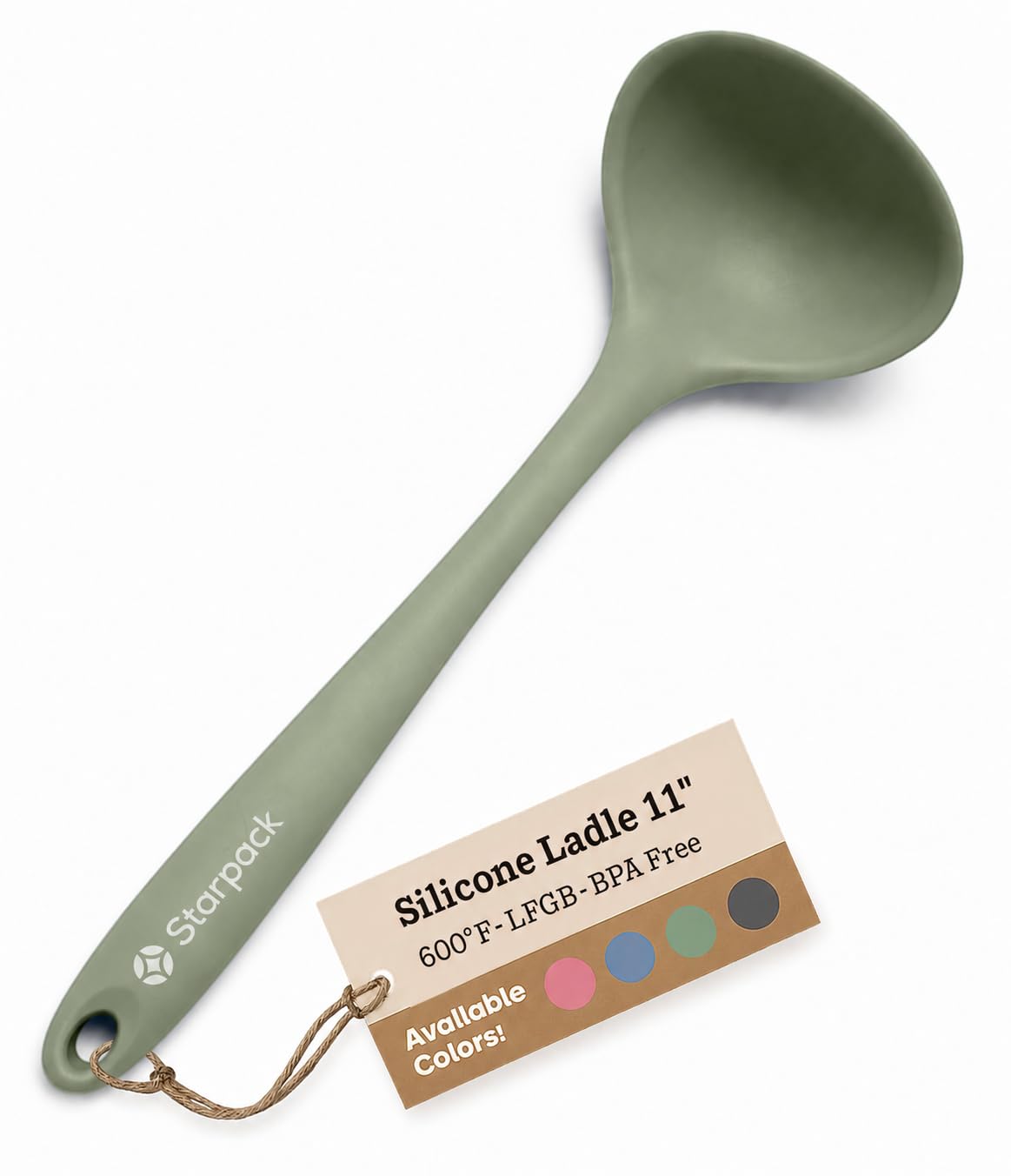 Starpack 'Ladle of Love' Premium Silicone Ladle Spoon 11" - Soup Ladles High Heat Resistant to 600°F - Kitchen Laldes for Serving - Non Stick Silicone Ladles - LFGB Grade Rubber Cooking Spoon - Blue