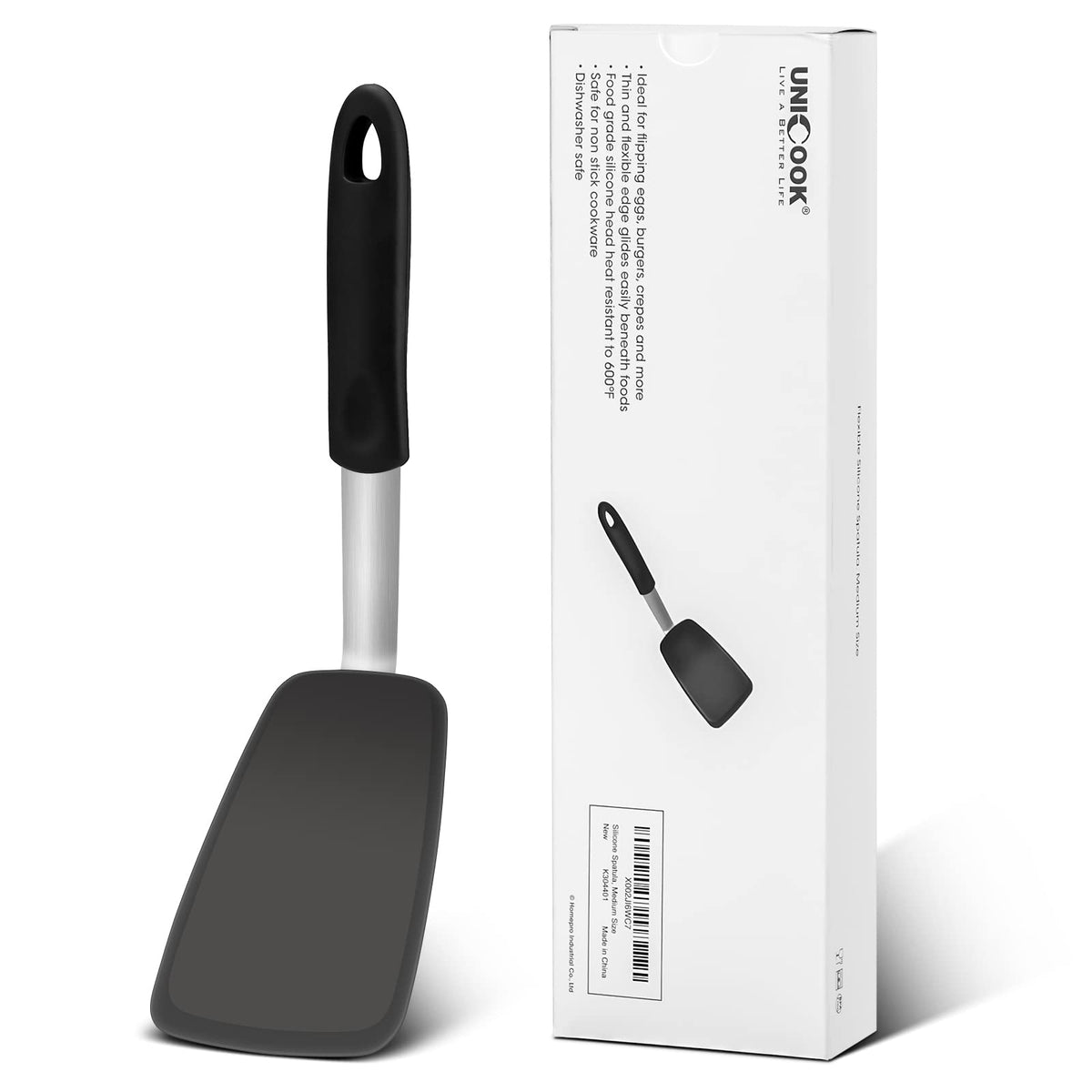 Unicook 2-Piece Silicone Spatula Turner Set for Everyday Cooking, Black