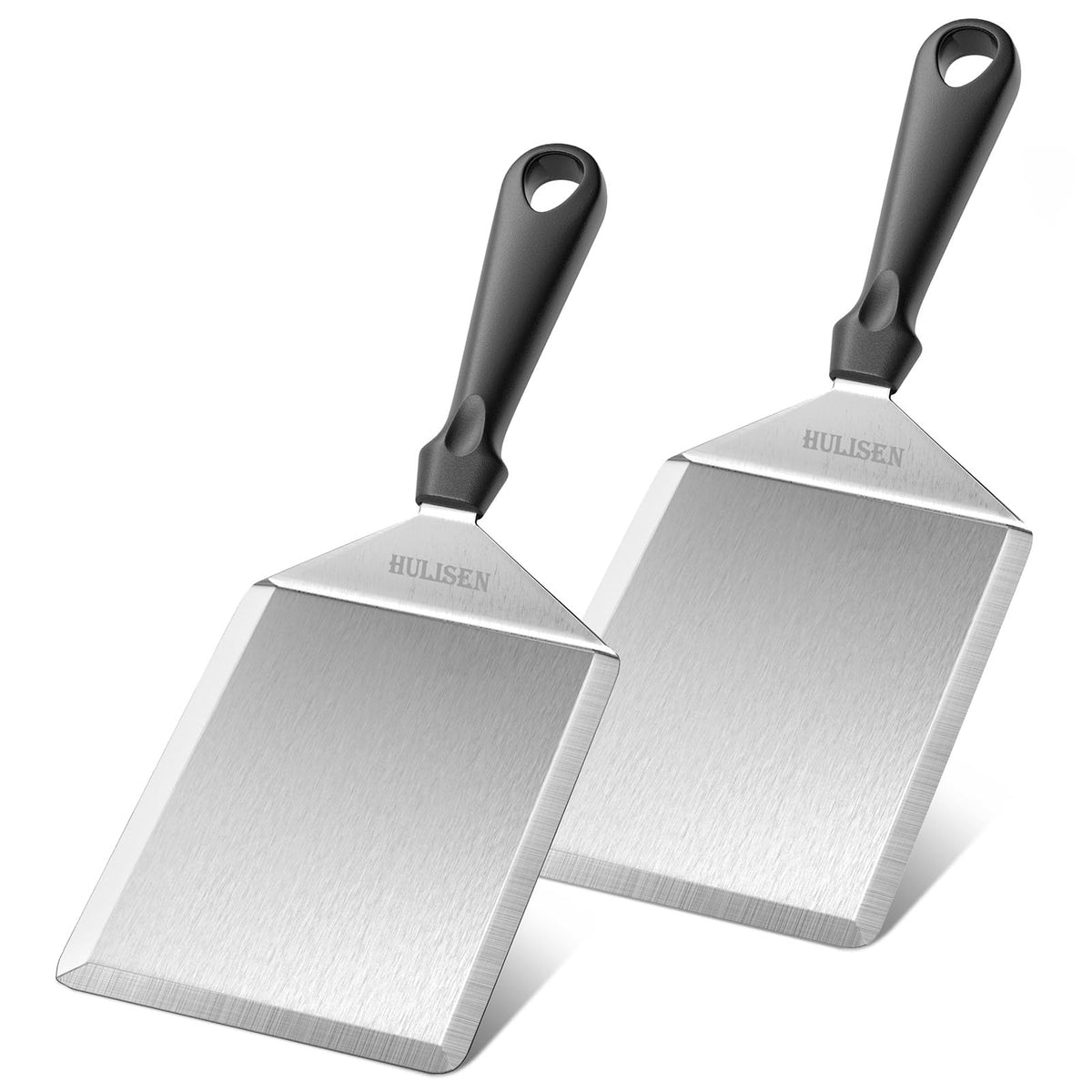 HULISEN Stainless Steel Spatula 2 pcs, 6 x 5 Inch Heavy-Duty Metal Turner
