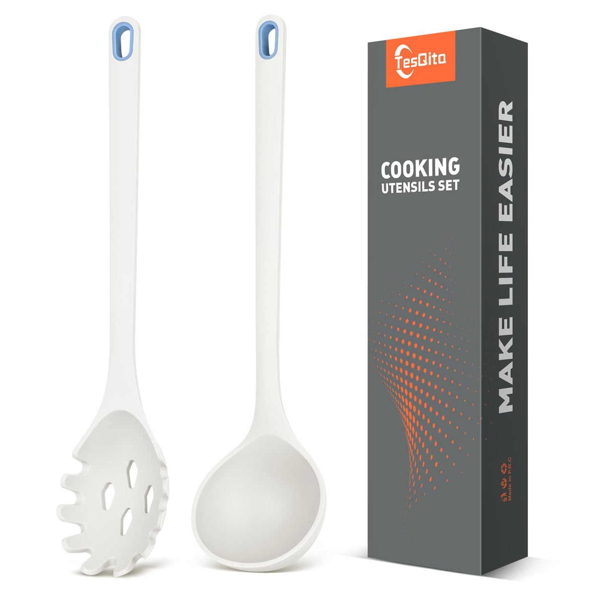 Silicone Spaghetti Spoon & Soup Ladle Cooking Utensils Set of 2 (GRAY)
