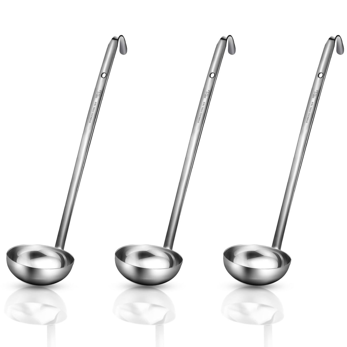 meekoo 3 Pieces Stainless Steel Ladles with Pouring Rim Long Handle,4 Oz