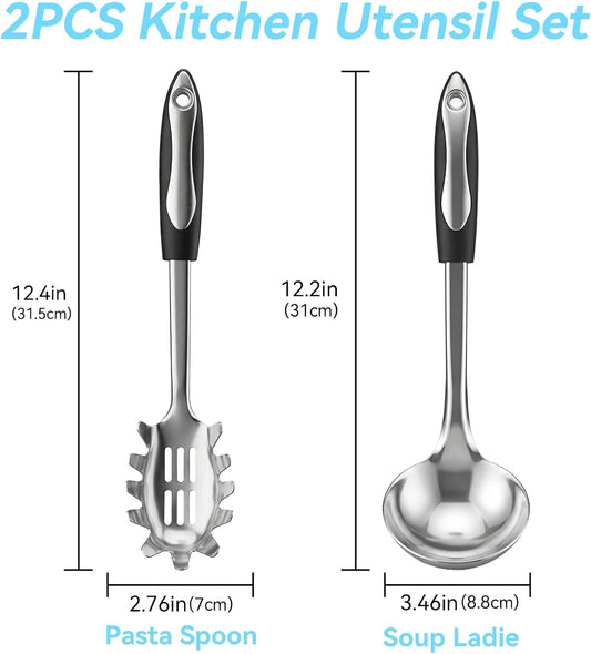2 PCS Stainless Steel Soup Ladle and Spaghetti Spoon