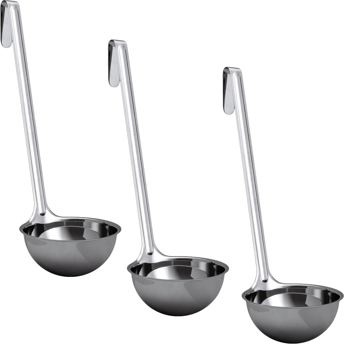 Super Sturdy, Ergonomic 4 Oz. Soup Ladle 3 Pk. Stainless Steel Ladles with Long Handles. Best Kitchen Accessories for Stirring, Portioning and Serving Soups, Chili and Stew in Restaurants and at Home