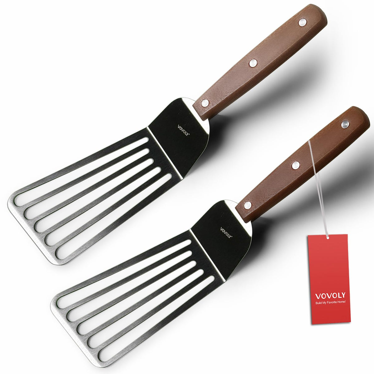 Fish Spatula Turner, Stainless Steel Slotted Spatulas Set, 3"x6"+4"x8"