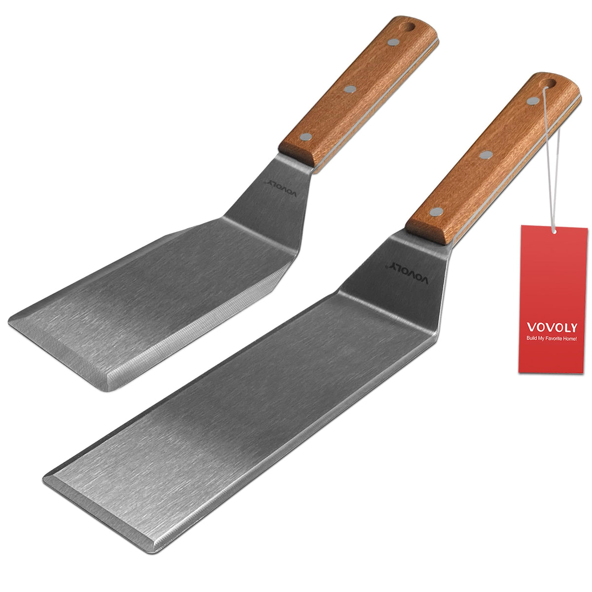 Professional Metal Spatula for Cast Iron Skillets and Flat Top Grills, Full Tang Wooden Handle,1.8mm Thick Stainless Steel Blade, Smash Burger Spatula Turner for Flipper, Cooking, BBQ, 4.7 x 2.7 Inch