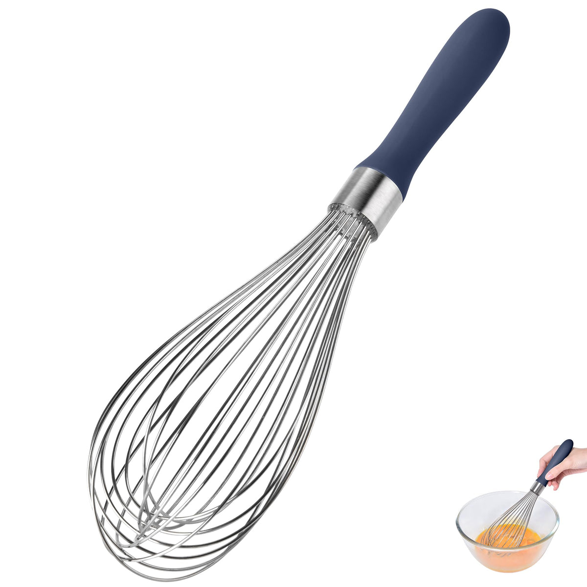 18/8 Stainless Steel Balloon Whisk for Cooking (Small, Black)