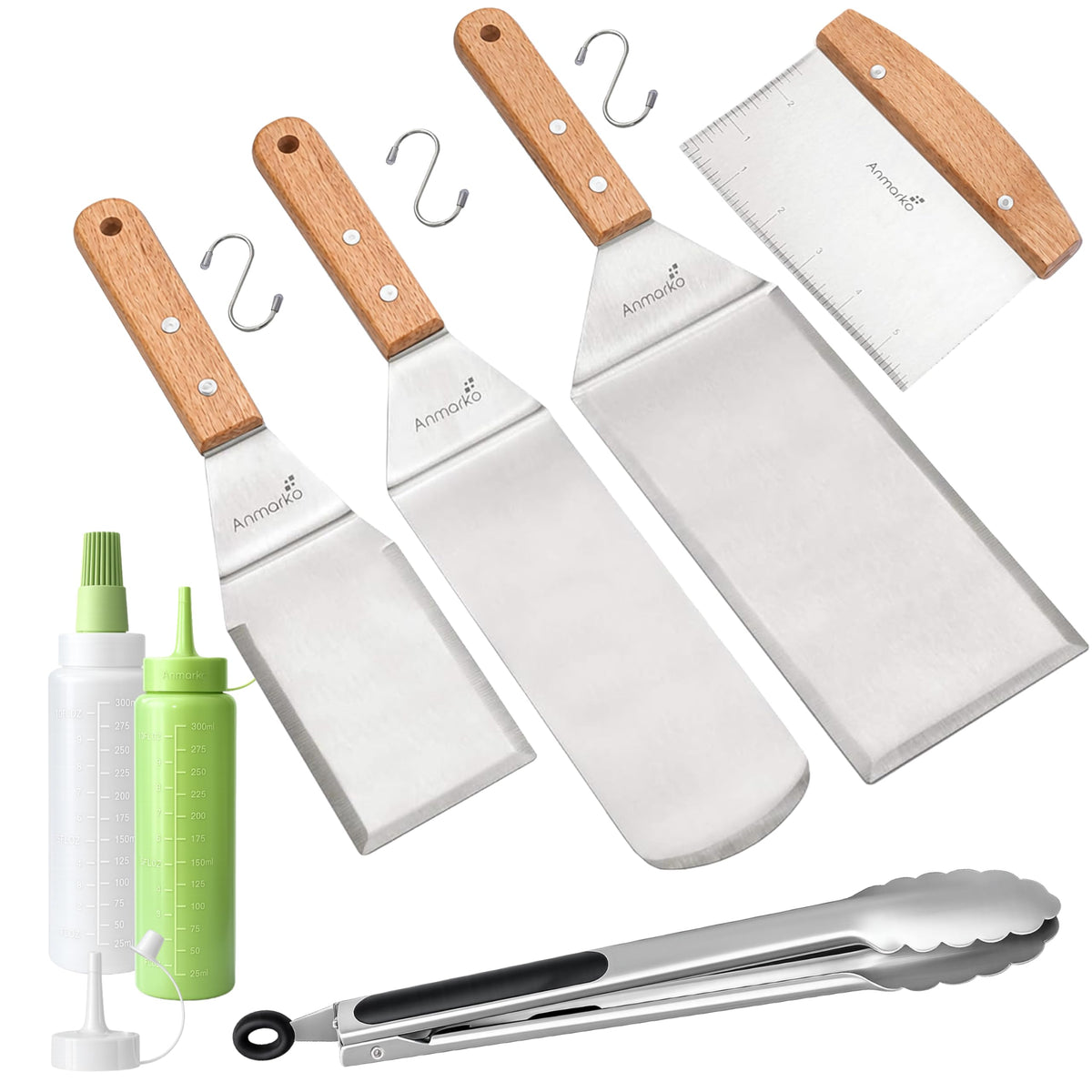 Stainless Steel Metal Spatula Set - Teppaniyaki Spatulas - Griddle Scraper Flat Spatula Pancake Flipper Hamburger Turner - Metal Utensil great for BBQ Grill Flat Top Cast Iron Griddle Accessories