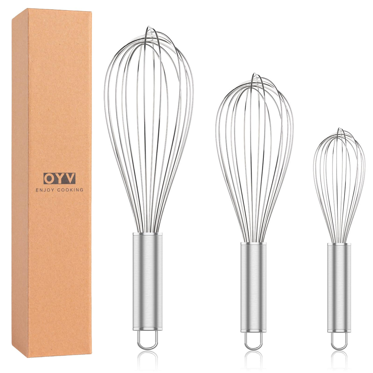 OYV Pink Silicone Whisk Set of 3, 8/10/12 Inch, Non-Scratch