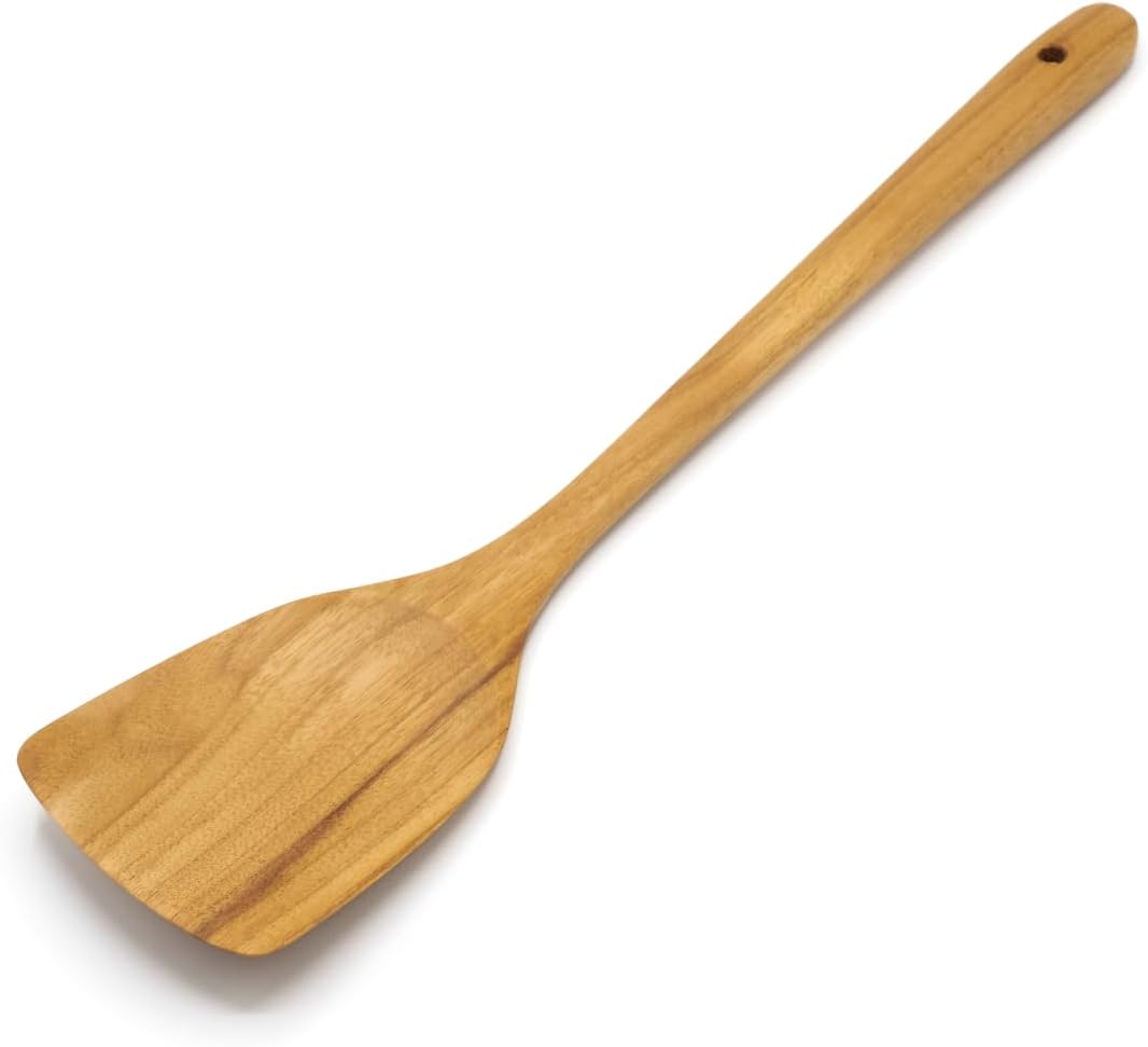 FAAY Teak Wooden Turner, Saute Paddle, Spatula, Compact - XL Size, Healthy and High Moist Resistance for Non Stick Cookware (12 Inch Flat Edge Spatula)