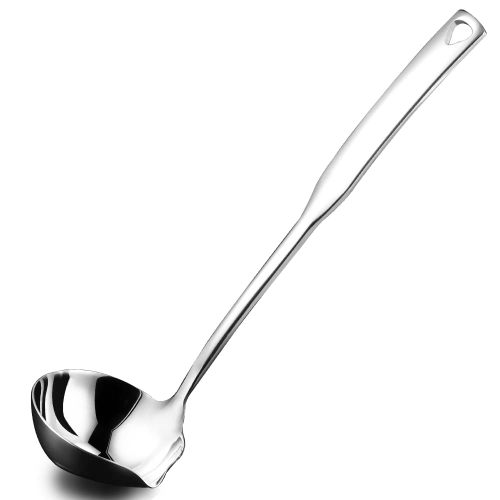 Kitchen Soup Ladle 304 Stainless Steel Punch Metal Luminous Ladell Spoons With Pour Spout Gravy Ladles for Serving,Cooking,Canning,11.8 inch