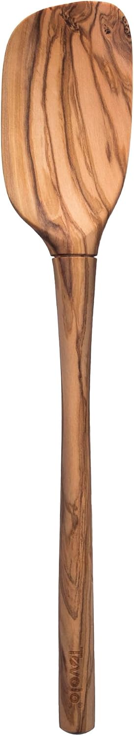 Tovolo Olivewood Angled Turner Spatula, Natural Wood Turner for Cooking & Baking, Wide Flat Edge Pancake Flipper, Safe for Nonstick Pans & Cast Iron Skillets, 12.5" Kitchen Tool