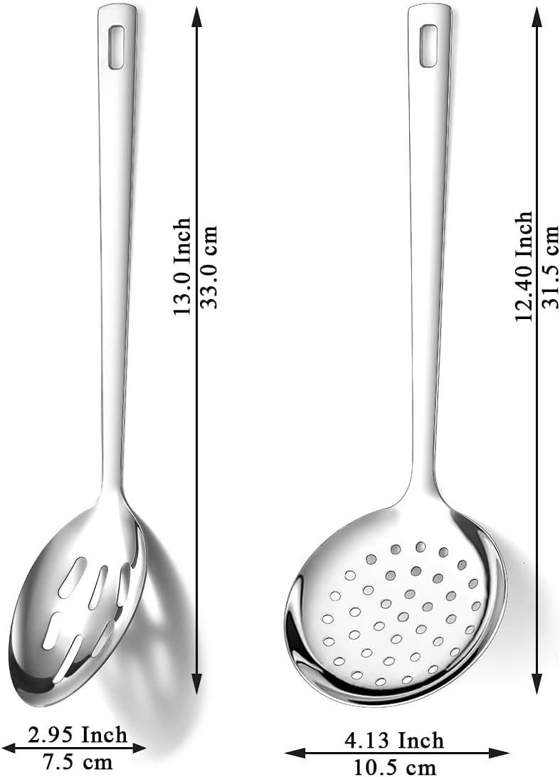 Berglander Slotted Spoons for Straining 2 pcs 13", Stainless Steel Kitchen Spider Strainer Skimmer Ladle for Straining Pasta/Cooking/Frying, Metal Kitchen Utensils Pasta Spoon