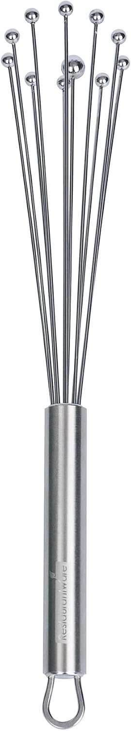 Restaurantware 10.5 in Stainless Steel Ball Whisk - German Standard Egg Beater with Ergonomic Handle, Dishwasher Safe - Manual Mixer Cooking Whisk for Baking, Stirring, Sauces, Beating