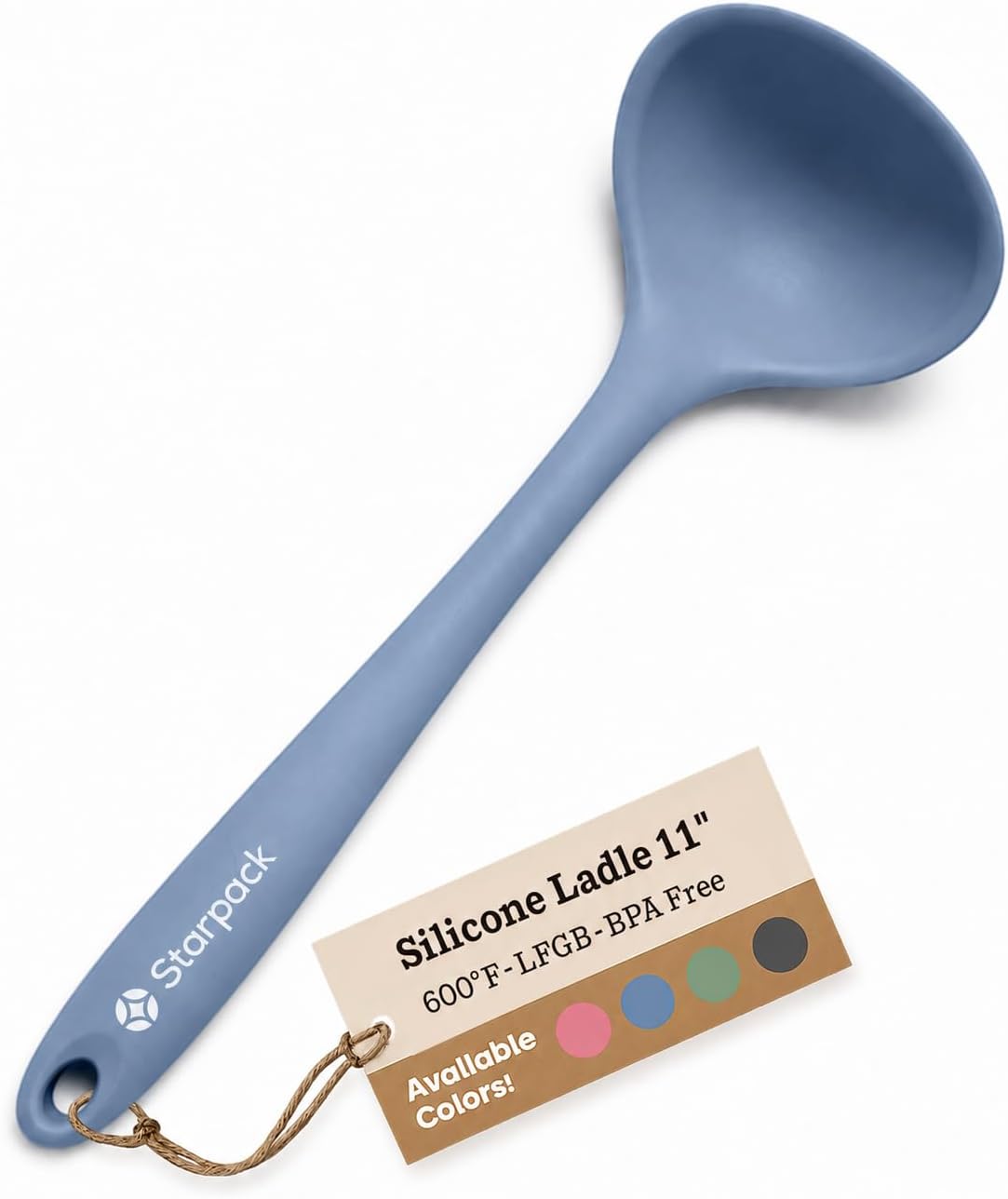 Starpack 'Ladle of Love' Premium Silicone Ladle Spoon 11" - Soup Ladles High Heat Resistant to 600°F - Kitchen Laldes for Serving - Non Stick Silicone Ladles - LFGB Grade Rubber Cooking Spoon - Blue