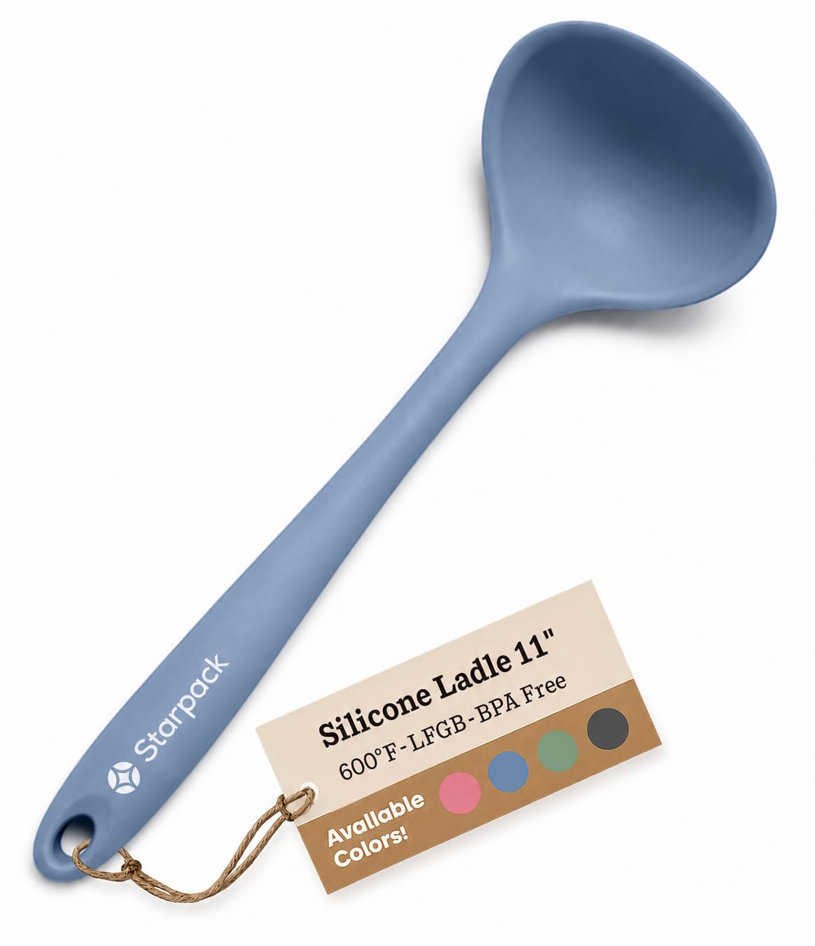 Starpack 'Ladle of Love' Premium Silicone Ladle Spoon 11" - Soup Ladles High Heat Resistant to 600°F - Kitchen Laldes for Serving - Non Stick Silicone Ladles - LFGB Grade Rubber Cooking Spoon - Blue