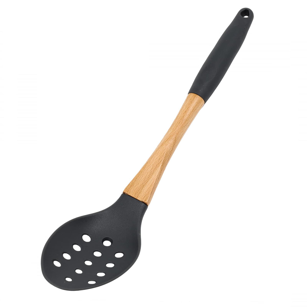 Beille Grey Nylon Ladle with Soft Grip Ergonomic Wooden Handle Kitchen Utensils, 13 Inch