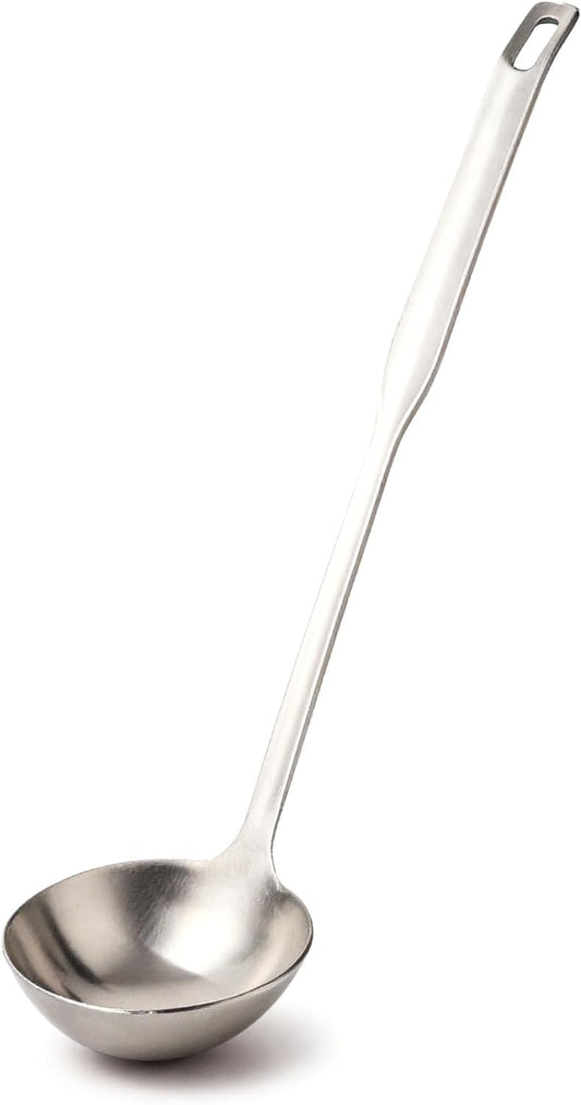 Stainless Steel Soup Ladle, 11.8-Inch Long Handle, Deep Bowl for Soup, Stew, Chili & Sauce, One-Piece Metal Serving Spoon with Hanging Hole, Dishwasher Safe