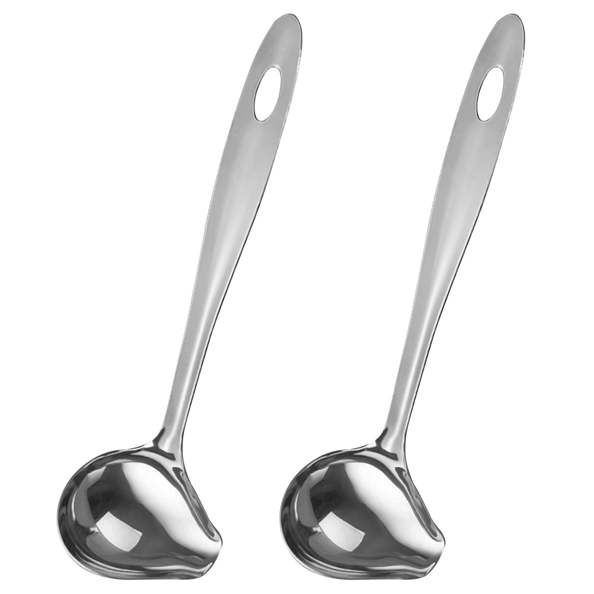2 PCS Gravy Ladle with Pour Spout, 10.6 inch Long Handle Sauce Ladle, Stainless Steel Saucier Drizzle Spoon for Spooning Gravies Sauces Dressings Kitchen Utensil