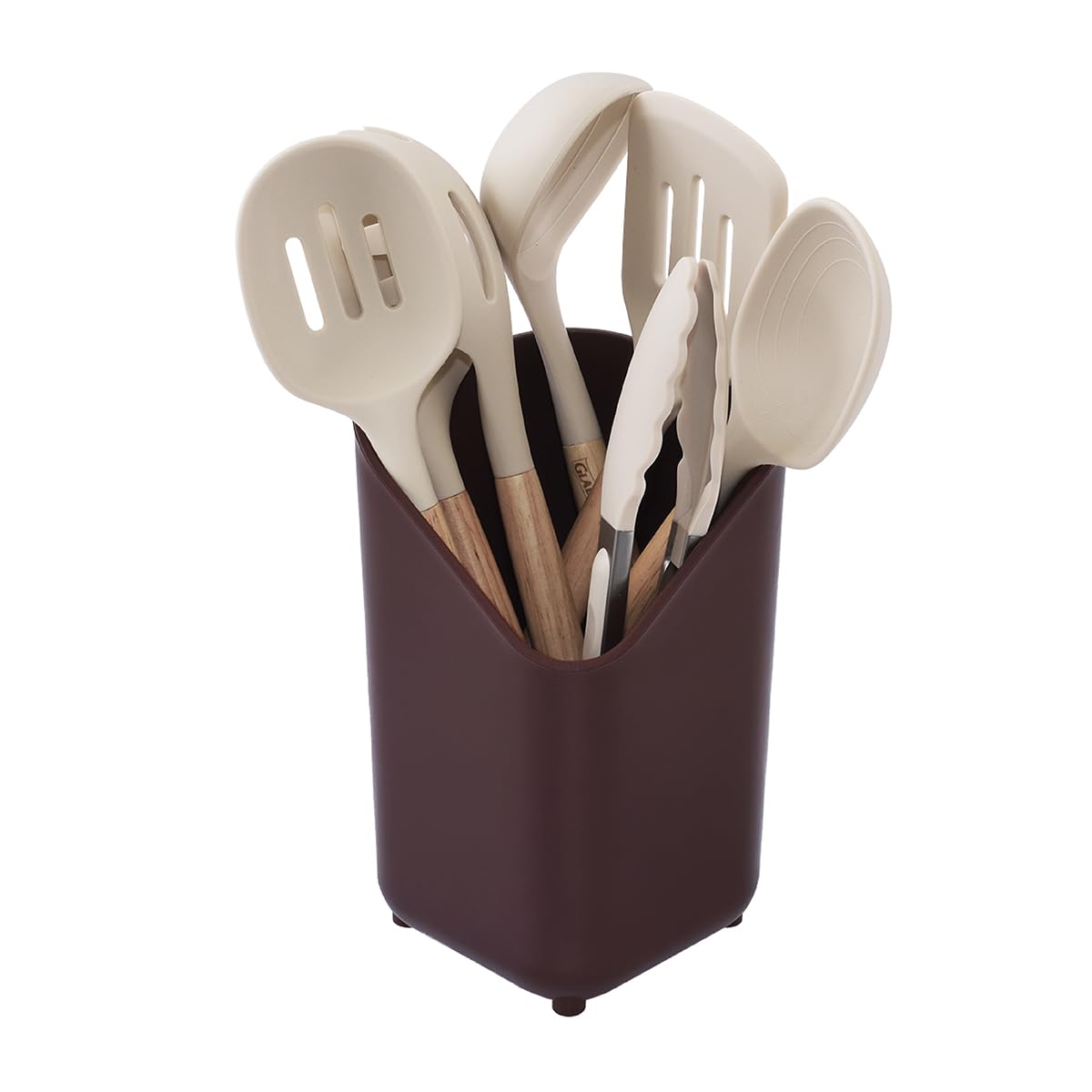Glad Silicone Kitchen Utensils Set, 8pcs - Nonstick Cooking Tools with Wooden Handles and Utensil Holder - Spatula Set with Turner, Ladle, Spoons, Tongs, and Spaghetti Server - Teal Green