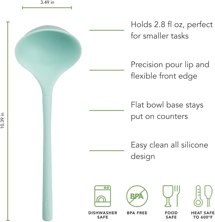 Tovolo Flex Core Small Silicone Ladle Aqua Seafoam Green Heat Safe Silicone Soup Ladle BPA Free, Dishwasher Safe Small Kitchen Ladle with Precision Pour Lip for Serving Sauces Soups Gravies