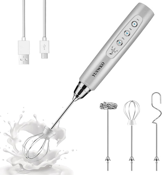YUSWKO Handheld Milk Frother Wand for Coffee, Rechargeable Electric Whisk