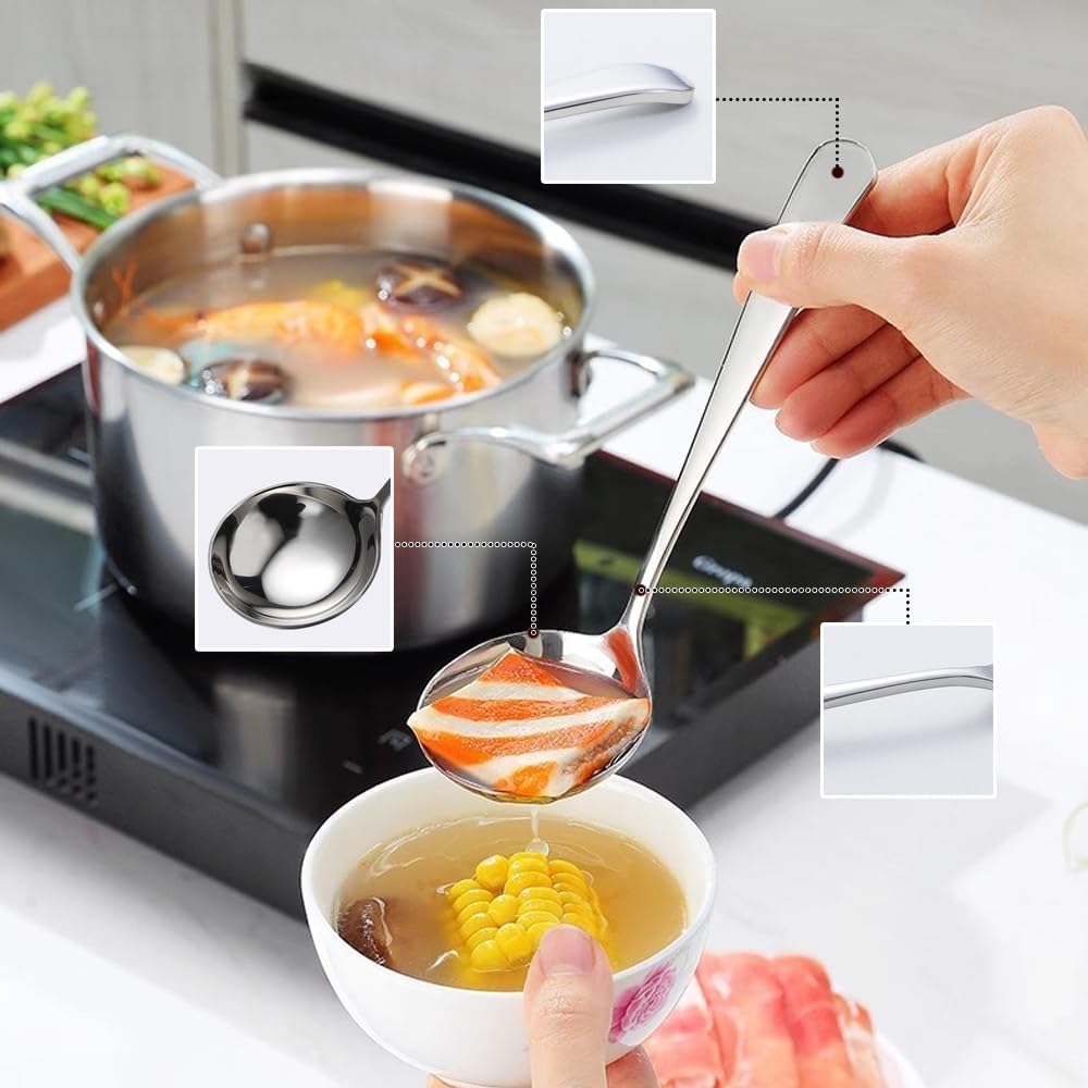 Small Soup Ladles,Sauce Gravy Soup Spoon Ladles,2 Pack SUS 304 Non-magnetic Stainless Steel 7.6" Round (Color:Silver).