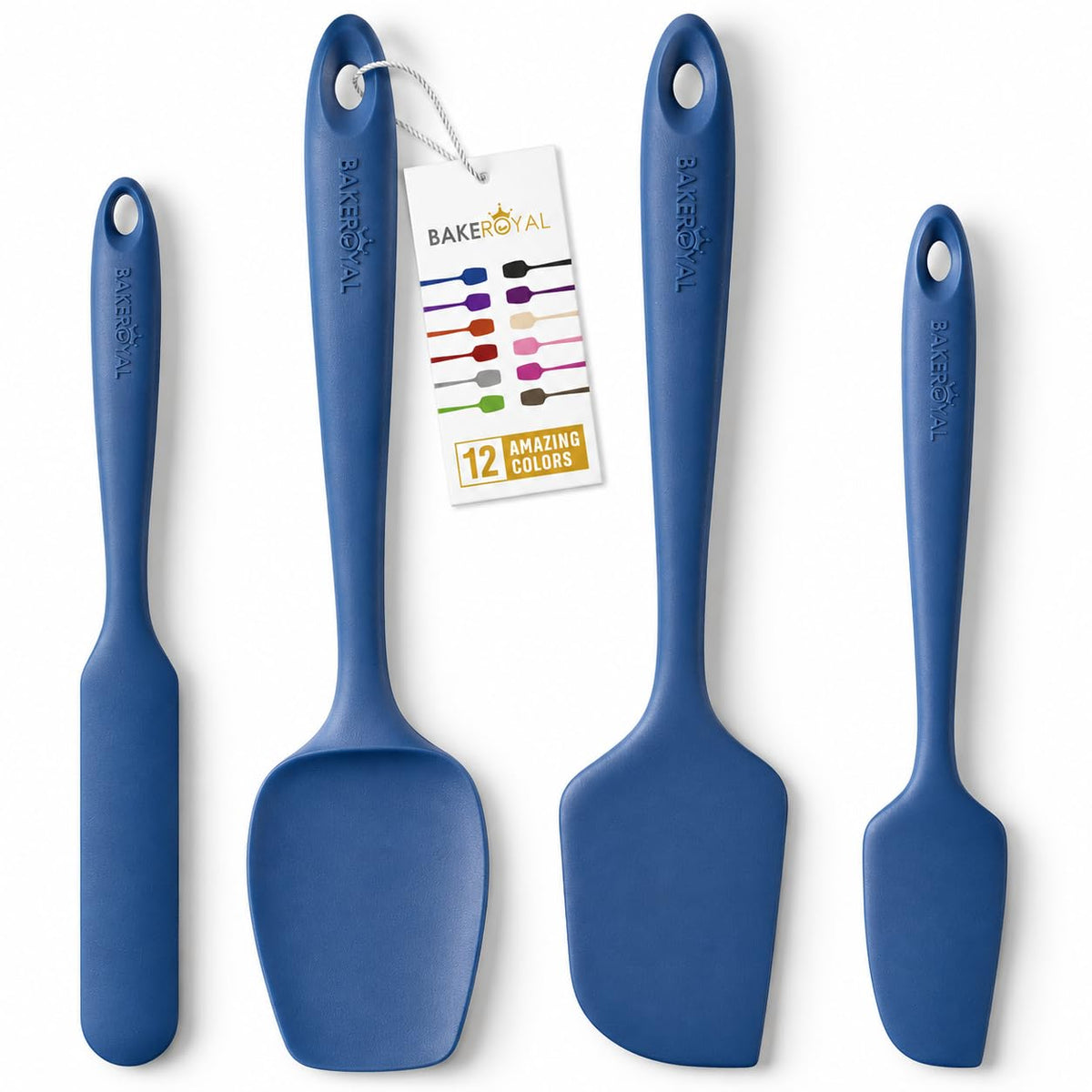 BakeRoyal Silicone Spatula Set, 600°F Heat Resistant, 4 Piece BPA-Free Food Grade Silicone Kitchen Utensils Set for Baking, Cooking & Mixing, Non Stick Silicone Cooking Utensils Set - Black