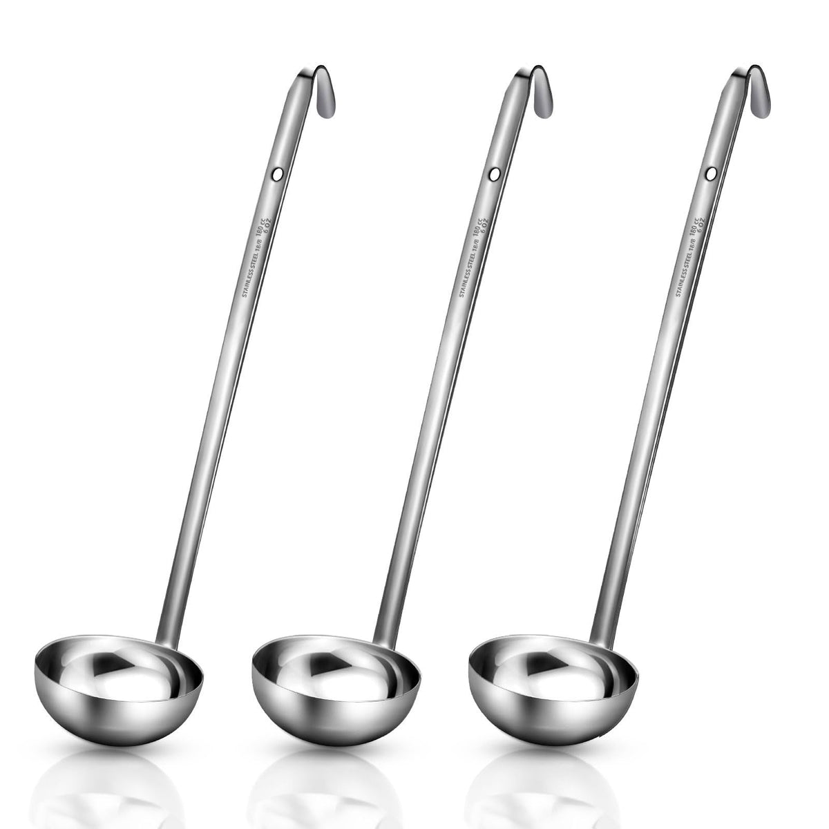 meekoo 3 Pieces Stainless Steel Ladles with Pouring Rim Long Handle,4 Oz