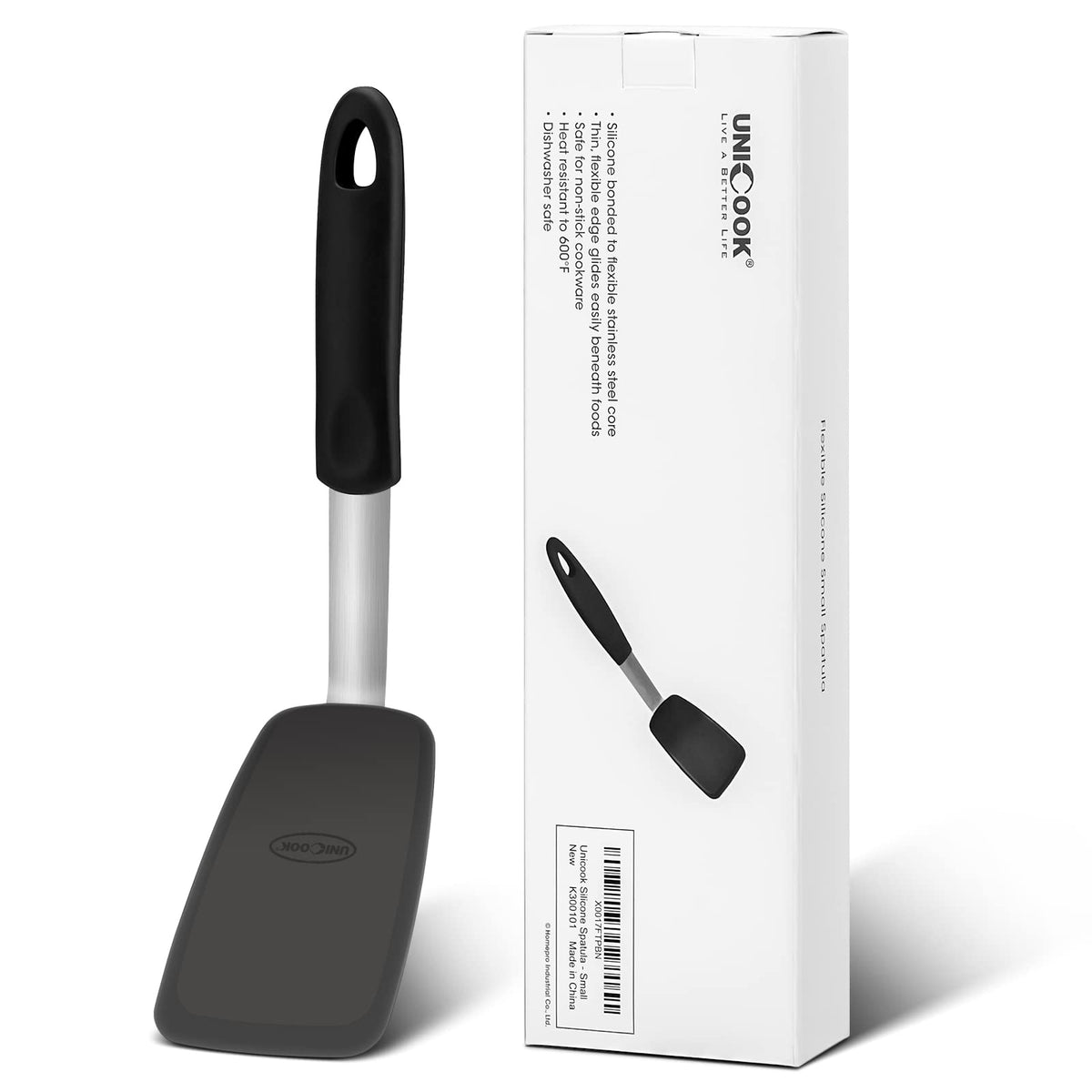 Unicook 2-Piece Silicone Spatula Turner Set for Everyday Cooking, Black