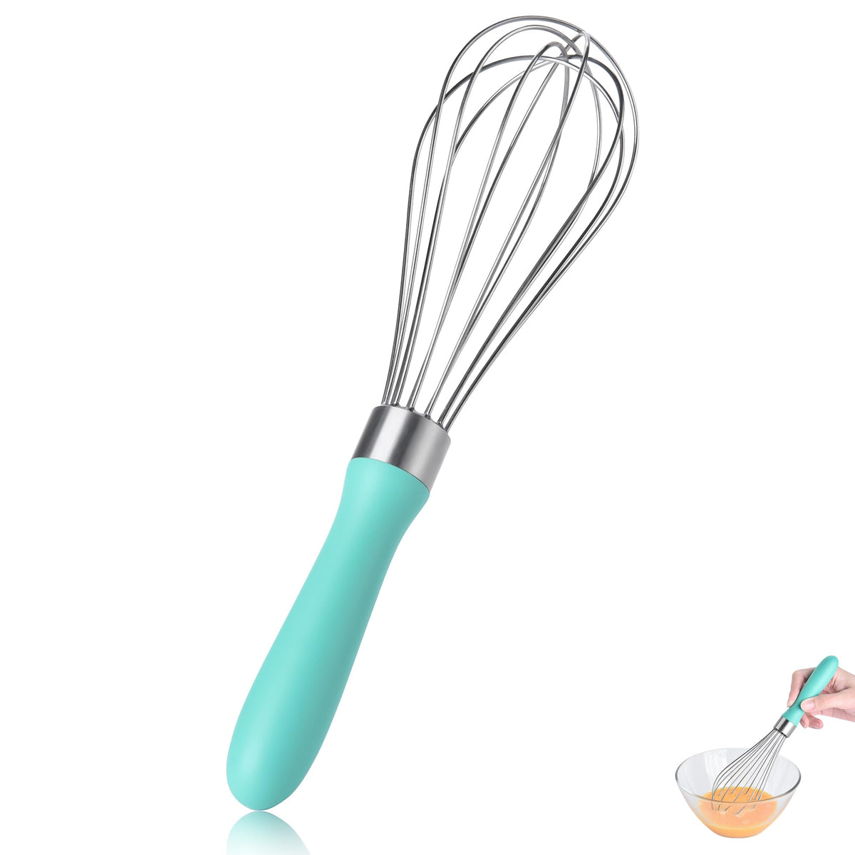 18/8 Stainless Steel Balloon Whisk for Cooking (Small, Black)