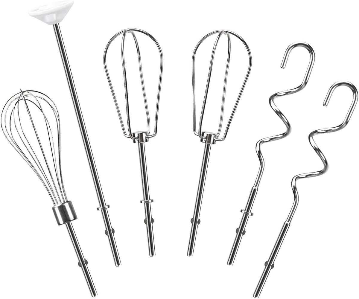 Hand Mixer Beaters Attachments for Kitchenaid Whisk, Beater, Dough Hook, Blending Rod, Stainless Steel Hand Mixers Blender Accessories for Kitchenaid KHM3 KHM5 KHM7 KHM9 KHM926 KHM512-6PCS