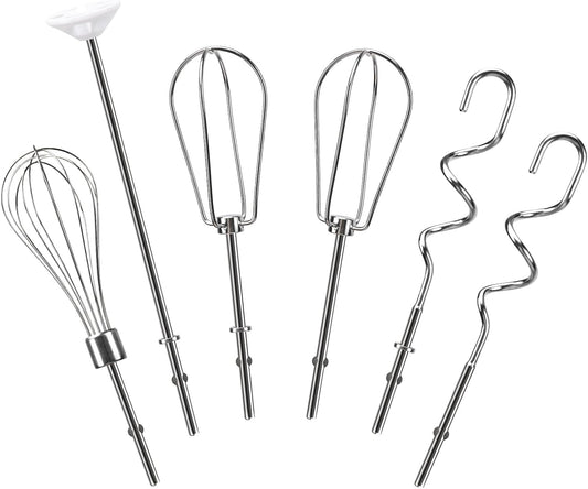 Hand Mixer Beaters Attachments for Kitchenaid Whisk, Beater, Dough Hook, Blending Rod, Stainless Steel Hand Mixers Blender Accessories for Kitchenaid KHM3 KHM5 KHM7 KHM9 KHM926 KHM512-6PCS