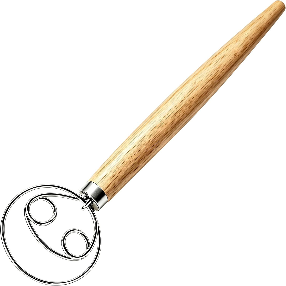 Maxjoy Danish Dough Whisk, Stainless Steel Wood Handle for Sourdough Bread