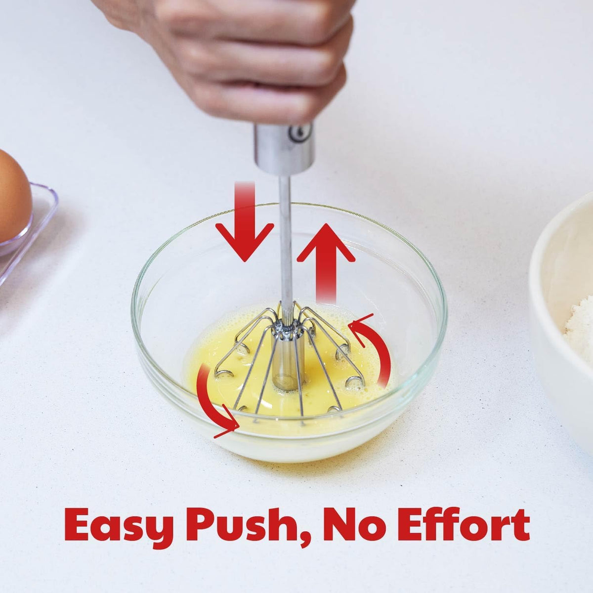 Stainless Steel Push-Down Rotary Egg Beater Hand Whisk 2 Pack 12 & 14 Inch