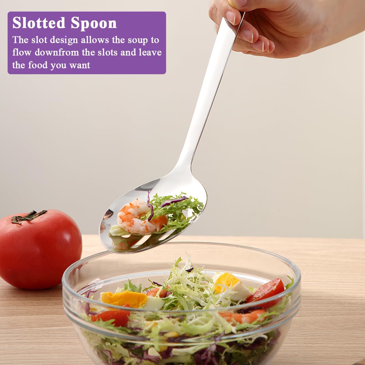 Berglander Slotted Spoons for Straining 2 pcs 13", Stainless Steel Kitchen Spider Strainer Skimmer Ladle for Straining Pasta/Cooking/Frying, Metal Kitchen Utensils Pasta Spoon