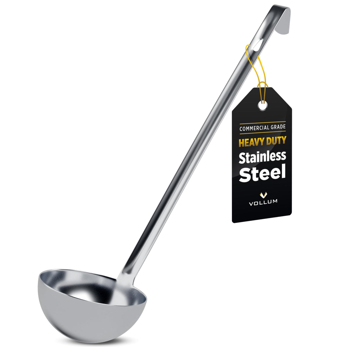 Vollum 1-Piece Stainless Steel Ladle - Heavy Duty Commercial Thick Stainless Steel - 4 Ounce (3.1" Bowl Diameter, 12.25" Handle Length)