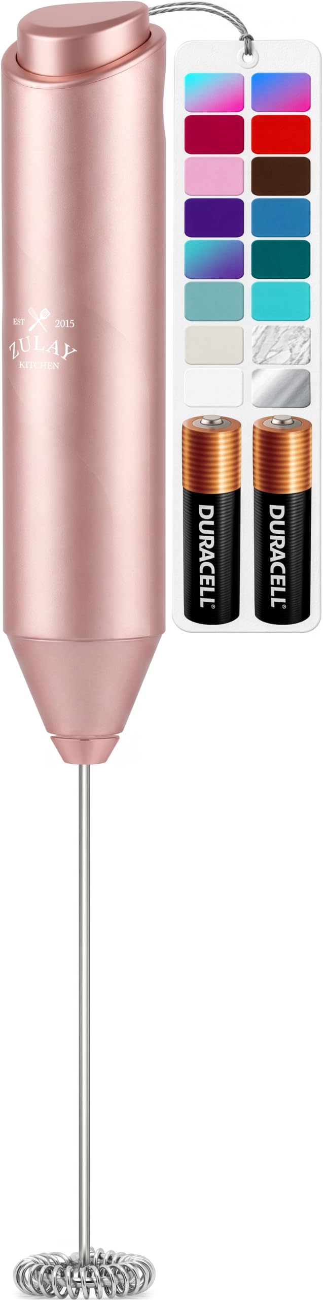 Zulay Kitchen Powerful Milk Frother Wand With Duracell Batteries - Ultra Fast Handheld Drink Mixer - Electric Whisk Foam Maker for Coffee, Lattes, Cappuccino & Matcha - Z1 Motor - Black