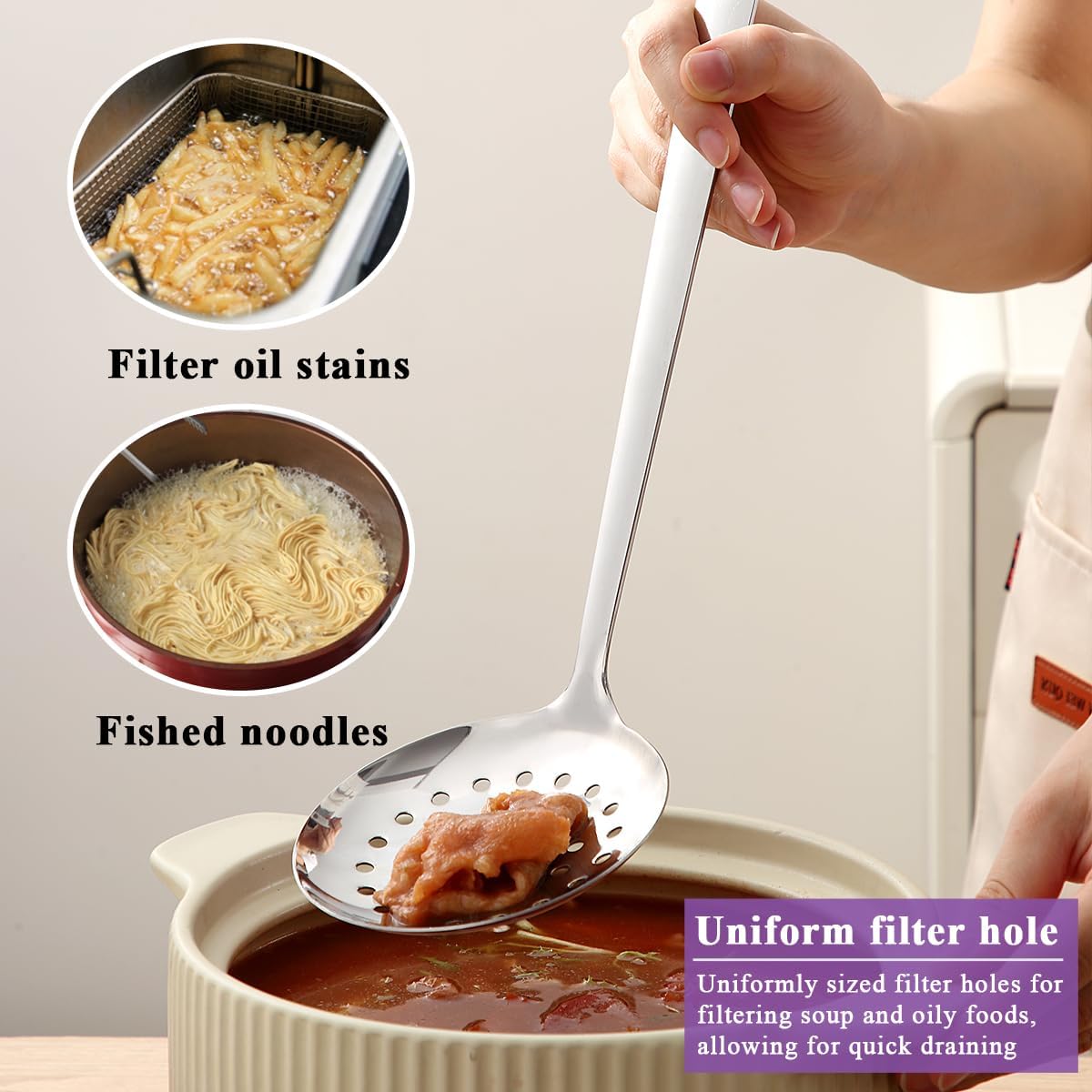 Berglander Slotted Spoons for Straining 2 pcs 13", Stainless Steel Kitchen Spider Strainer Skimmer Ladle for Straining Pasta/Cooking/Frying, Metal Kitchen Utensils Pasta Spoon