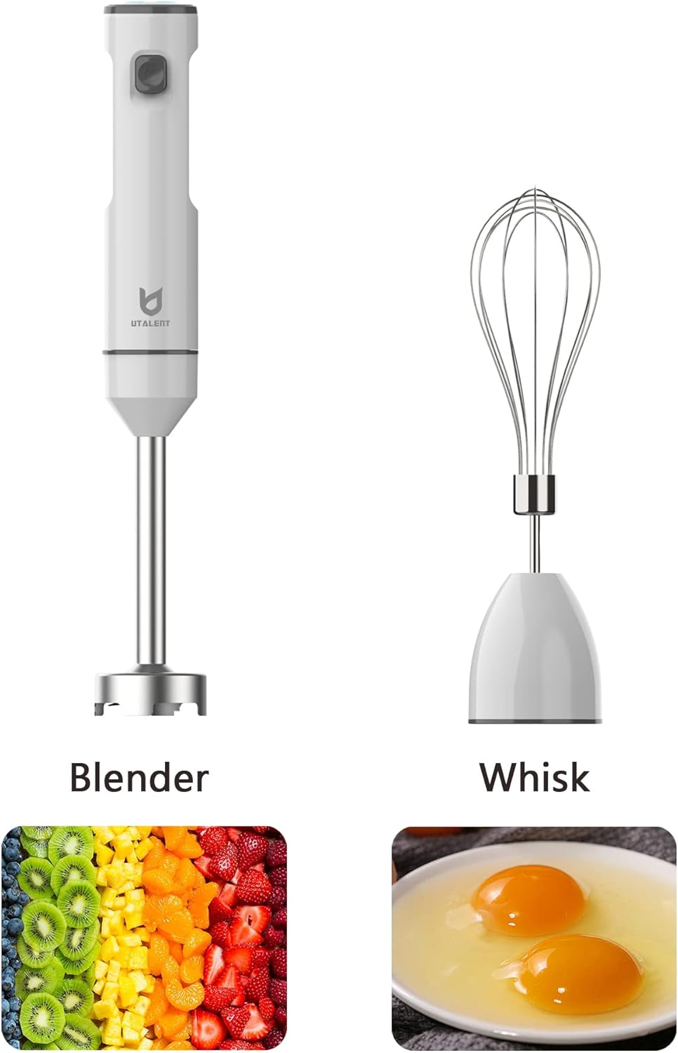 UTALENT Cordless Hand Blender with whisk for Smoothies, Milkshakes & Soups