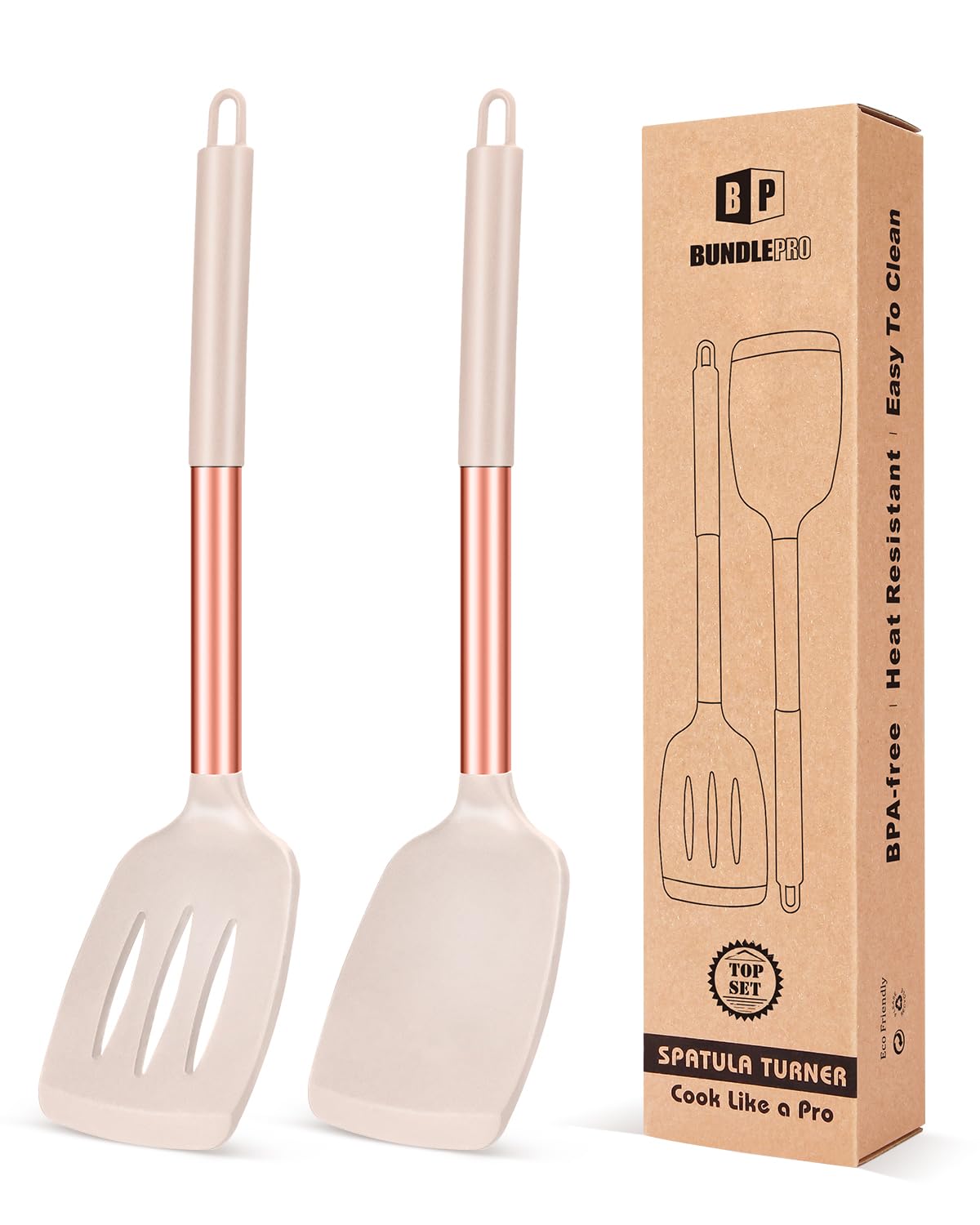 Pack of 2 Silicone Solid Turner, Non Stick Slotted Kitchen Spatulas, High Heat Resistant BPA Free Cooking Utensils, Ideal Cookware for Fish, Eggs, Pancakes(Green)