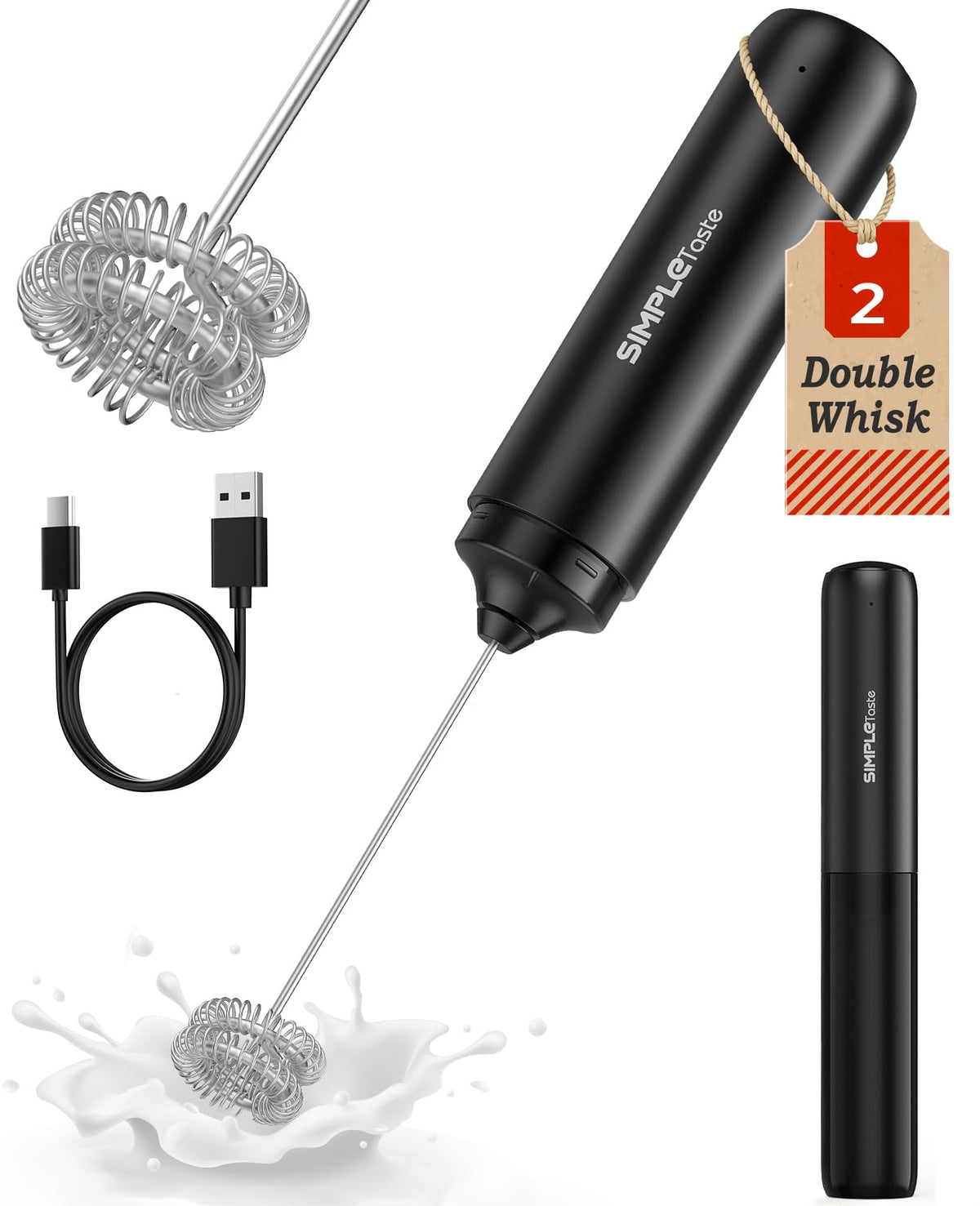 SIMPLETASTE Milk Frother Handheld Electric Foam Maker Battery Operated