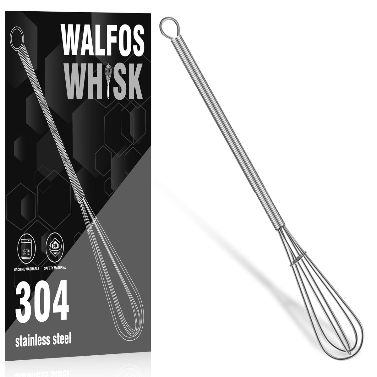 Walfos Whisk,304 Stainless Steel whisk,No-Rust 7+9+11inch Whisks for cooking Nice for Blending,Whisking,Beating.Heat resistant 600°F Dishwasher Safe. Heavy duty kitchen whisk.SILVER