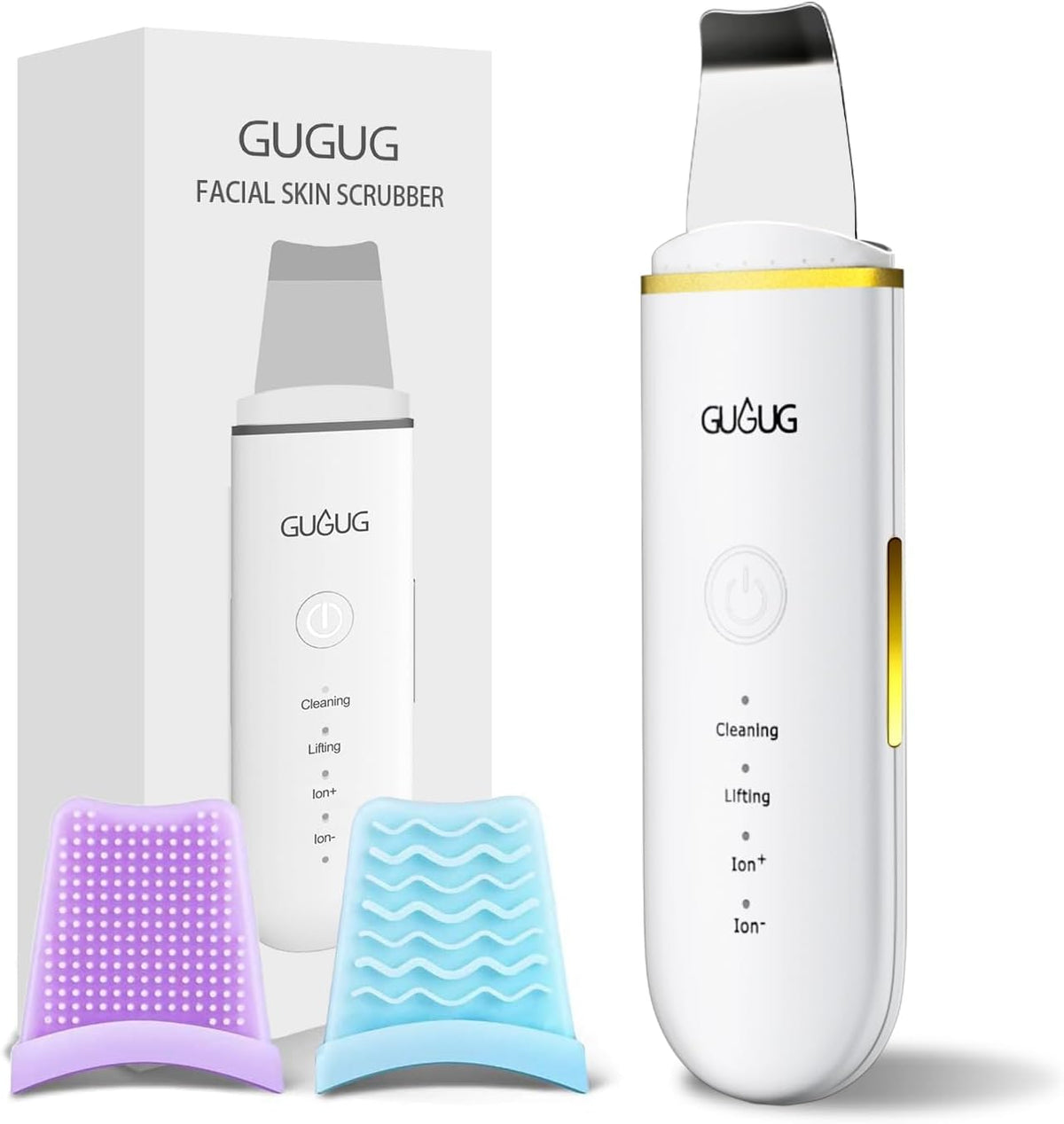 GUGUG Skin Scrubber Spatula Pore Cleaner Blackhead Remover,4 Modes,White