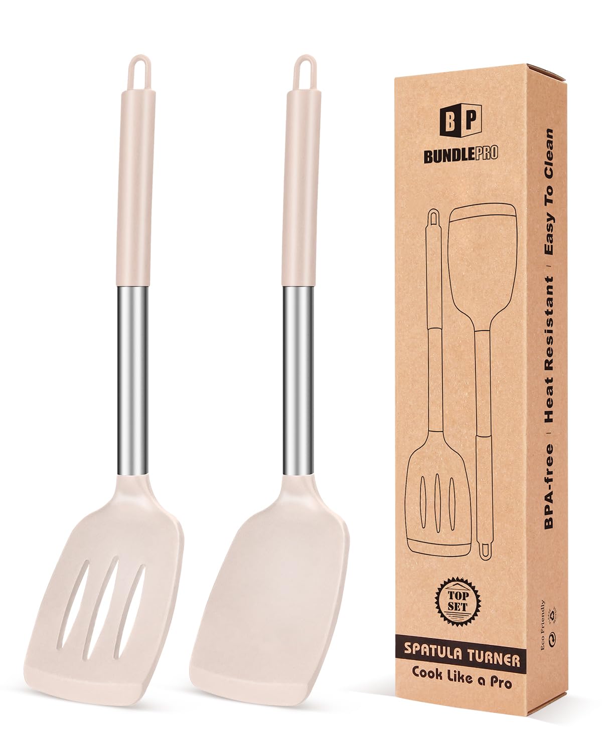 Pack of 2 Silicone Solid Turner, Non Stick Slotted Kitchen Spatulas, High Heat Resistant BPA Free Cooking Utensils, Ideal Cookware for Fish, Eggs, Pancakes(Green)