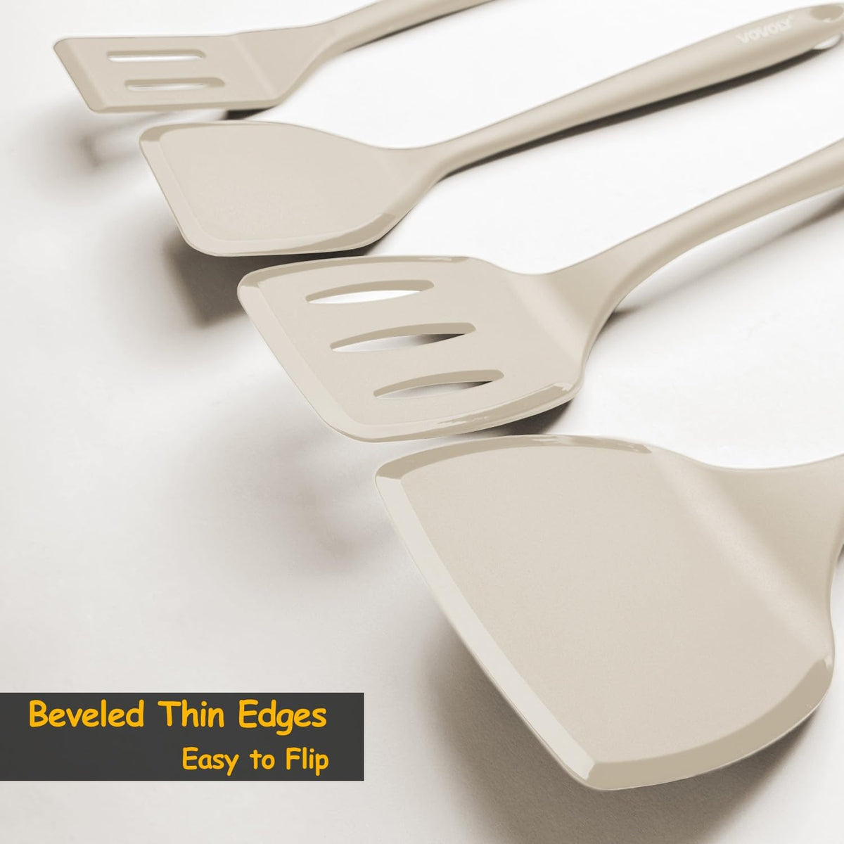 Silicone Spatula Set, 600°F Heat Resistant Kitchen Utensils, 4-Pcs, Khaki