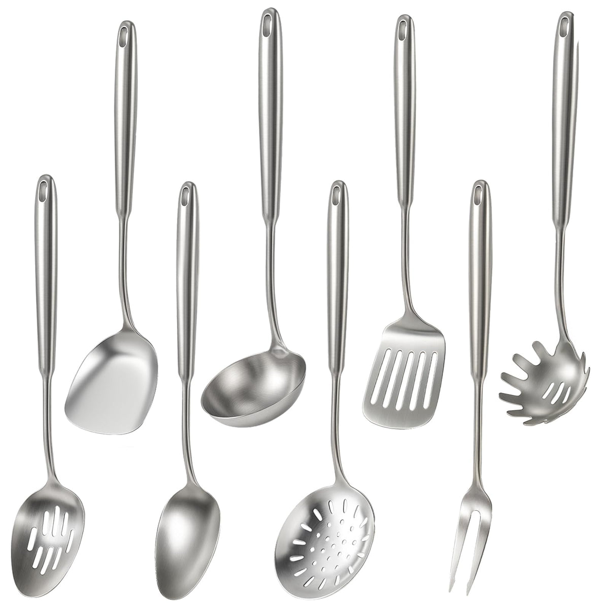 Newness 2 Pack Soup Ladle, [Rustproof, Heat Resistance, Integral Forming] Resilient 304 Stainless Steel Soup Spoon with Vacuum Ergonomic Round Handle, Cooking Spoon for Kitchen, 13.7 and 11.6 Inches