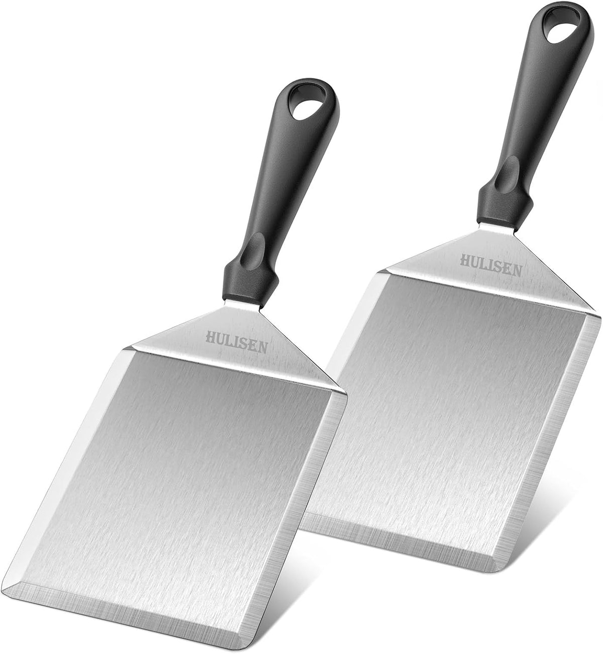 HULISEN Stainless Steel Spatula 2 pcs, 6 x 5 Inch Heavy-Duty Metal Turner