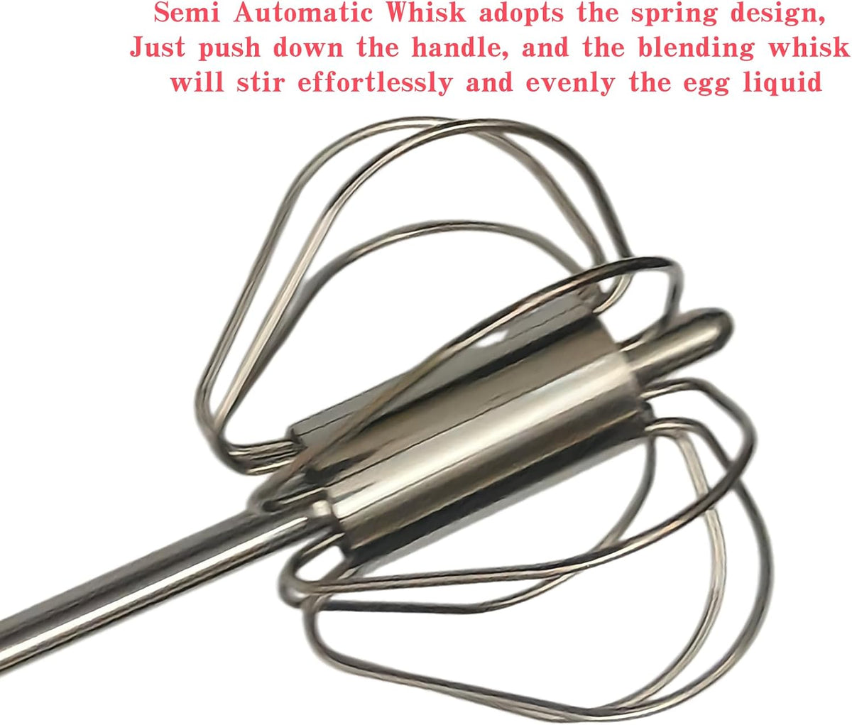 3 Pack Stainless Steel Egg Whisk, Semi-Automatic Push-Down Hand Push Mixer Stirrer Ideal For Blending, Baking tool, Beating Eggs, Butter & Milk